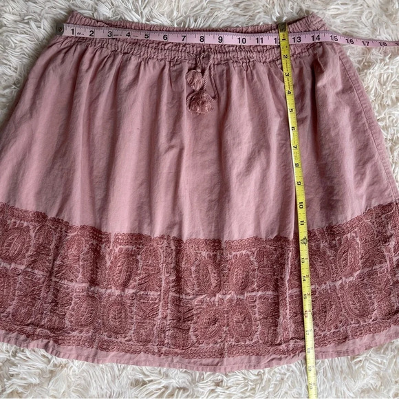 J Crew Skirt Cotton Lined Embroidered Tassels Pull On Boho dust pink Size M - Picture 7 of 8